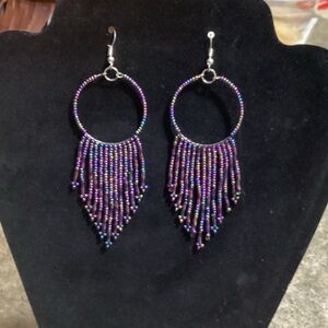 Beaded Hoop Earrings with Fringe